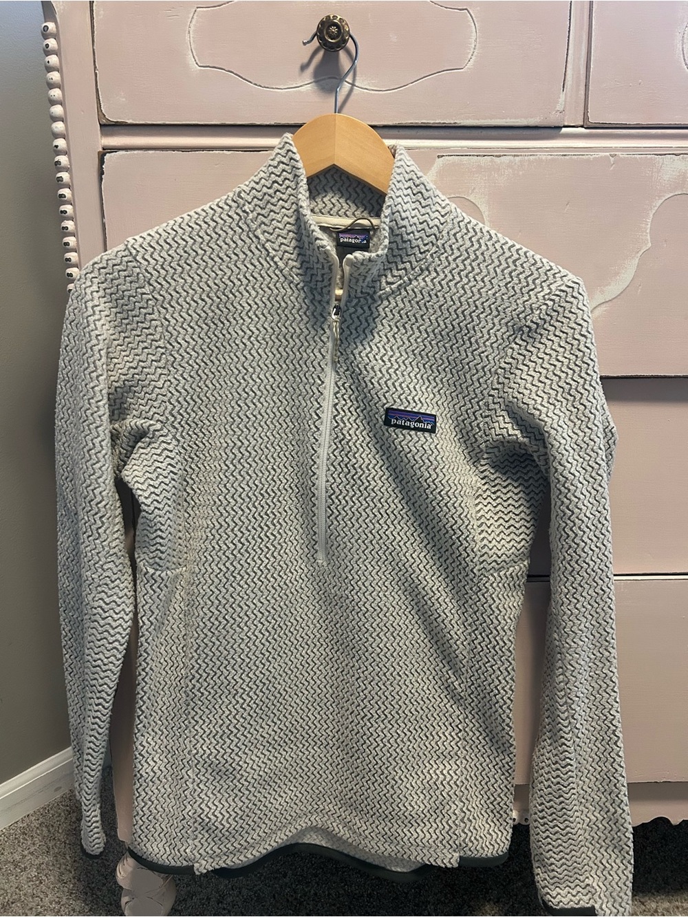Patagonia Men's Zip-Up Sweater - Light Gray Chevron